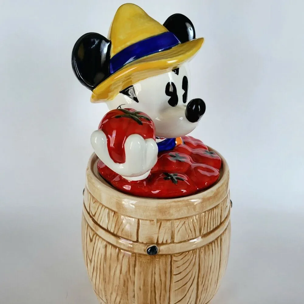 Homegrown Mickey Tomato Farmer Cookie Jar Barrel Treasure Craft Vintage Disney